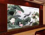 大型环保壁画3D效果 客厅电视沙发背景墙 古典中式牡丹花 荷花