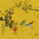 【传世书画】三尺斗方写意花鸟【865】国画葡萄小鸟字画 手绘有款