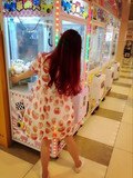 小煜家女装 韩版草莓印花连衣裙纱罩衫 短款背心上衣南瓜裤子套装
