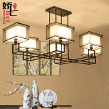 新中式吊灯长方形简约中国风铁艺仿古客厅餐厅创意布艺卧室灯具