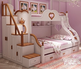 美式儿童上下床高低双层床实木子母床多功能床储物带护栏支持定制