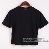 韩国紧身小高领短款短袖T恤女黑白条纹夏季露腰短装上衣性感