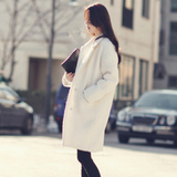 2015冬装新款女装白色毛呢外套女中长款加厚韩版大码宽松呢子大衣