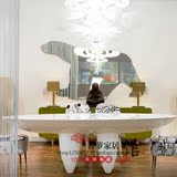 白色烤漆镜面椭圆形创意会议桌简约现代 时尚洽谈桌办公桌