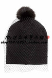 HM H＆M专柜正品代购 15秋冬黑色毛球网纱面纱遮面针织毛线帽子女