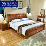 金丝胡桃木床全实木床现代中式家具婚床双人床气压高箱体储物611