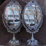 8寸金属铜梳妆镜子复古典锡制台式双面化妆镜 欧式仿古椭圆美容镜