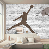 NBA篮球主题CBA大型壁画乔丹扣篮剪影壁纸3D立体砖墙墙纸运动墙布