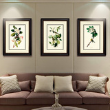 美式花鸟装饰画客厅沙发背景墙三联挂画有框实木现代简搭配电表箱