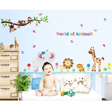 卡通儿童宝宝墙纸贴画墙贴可爱动物世界贴纸儿童房客厅卧室温馨