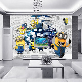 大型卡通壁画小黄人3D立体创意电视背景墙墙纸客厅卧室儿童房壁纸