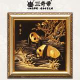 三奇帝国宝金雕画现代简约中式客厅卧室大熊猫黄铜雕刻纯铜装饰画