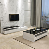 新款客厅家具现代简约电视柜茶几组合套装钢琴烤漆黑白色钢化玻璃