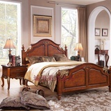 美式双人实木床床头柜组合 欧式古典雕刻全中式实木家具卧室包邮