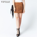 VIFILLE麂皮绒流苏半身短裙 修身版型 2016夏女款V62S3806