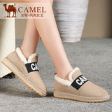 Camel骆驼短靴 2015秋冬新款真皮平底女靴绒里女鞋圆头平跟雪地靴