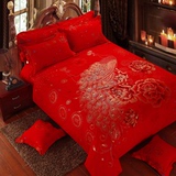 婚庆四件套大红色结婚全棉加厚磨毛床上用品床单床笠款