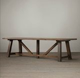KR-北欧乡村风高端实木 原木大板餐桌 美式复古老榆木长桌 包邮
