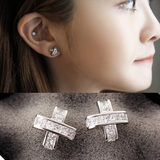 韩国时尚耳环 镀真白金防过敏锆石十字耳钉女百搭气质耳环配饰品