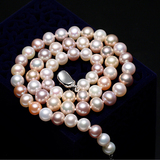 正圆11-12mm强光天然淡水珍珠项链 极品珠宝混彩色 送妈妈送女友