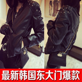 2015春装新款韩版皮衣短款女PU夹克大码修身机车圆领加厚小外套