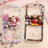 奶油胶系列糖果色卡通彩虹大嘴猴可爱猫iPhone6s手机壳DIY材料包