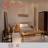 新中式实木床家具样板房酒店会所卧室床组合现代1.8实木双人婚床