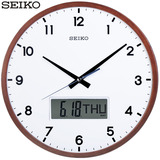 13英寸日本SEIKO挂钟精工时钟 日历静音创意时尚现代实木客厅挂表
