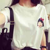 韩国新款BF原宿风短袖女T恤大码宽松小丸子卡通印花学生姐妹装潮