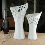 创意陶瓷现代时尚欧式白色餐桌家装饰品摆设件镂空小插花器瓶简约