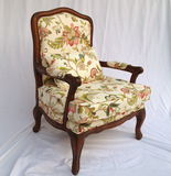 圣奇尼美式混搭实木雕花单人沙发椅美克风格雕花椅高背椅老虎椅