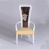 新中式高背椅会所餐椅售楼部 单人沙发椅 实木布艺休闲牡丹椅现货