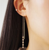 韩国正品代购纯14K18k黄金玫瑰金白金排钻串钻百搭时尚新耳线耳环