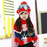 韩版中大童儿童帽子围巾两件套 男女童宝宝针织帽子秋冬毛线围巾