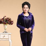 2016韩国绒大码金丝绒运动套装女春季天鹅绒运动服卫衣休闲三件套