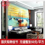 抽象PVC艺术壁纸大型壁画 欧式帆船油画卧室客厅电视背景墙纸B113