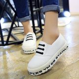 2016韩版新款夏季一脚蹬懒人鞋字母女学生松糕厚底中跟帆布女鞋潮