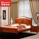 现代中式简约全实木床橡木婚床双人床1.8米美式乡村环保深色家具