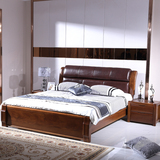 进口黑胡桃木全实木床1.8米现代中式双人床真皮软靠高箱储物婚床