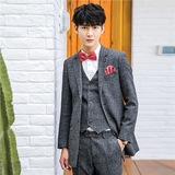 韩版修身中长款西装三件套奢华男士西服套装潮流高端专柜时尚礼服