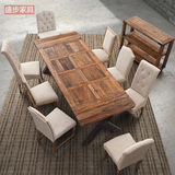 铁艺实木复古做旧个性办公桌简约长方形餐桌椅组合原木咖啡厅桌椅