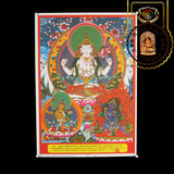 西藏红藏传密宗四臂观音极乐世界唐卡挂画佛教用品无框装饰画包邮