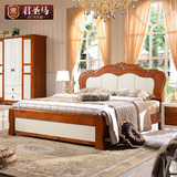 君圣马地中海实木床橡木床双人床1.5米1.8白色婚床主卧床高箱储物