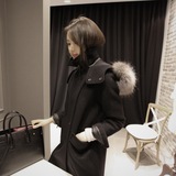 2015韩版大毛领呢子大衣女加厚中长款韩范学生宽松茧型毛呢外套潮