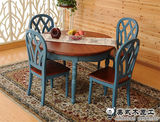 美式乡村欧式现代简约 地中海 蓝色实木餐桌椅组合多种色餐桌椅