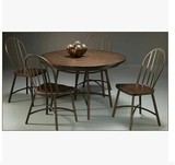 美式乡村餐桌实木椅圆桌铁艺家具组合家庭多功能创意黑色