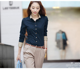 2016韩版春季新款修身职业长袖女装雪纺衫工装衬衣衬衫女潮深蓝