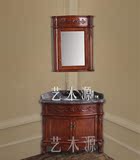 仿古三角浴室柜橡木落地转角美式墙角卫浴镜柜欧式洗手台盆组合柜