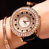 奢华防水真皮表带手表 采用施华洛世奇元素水钻女表 大表盘腕表
