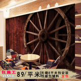 古埃伦复古怀旧木纹车轮大型壁画酒吧咖啡厅个性主题墙纸3D壁纸